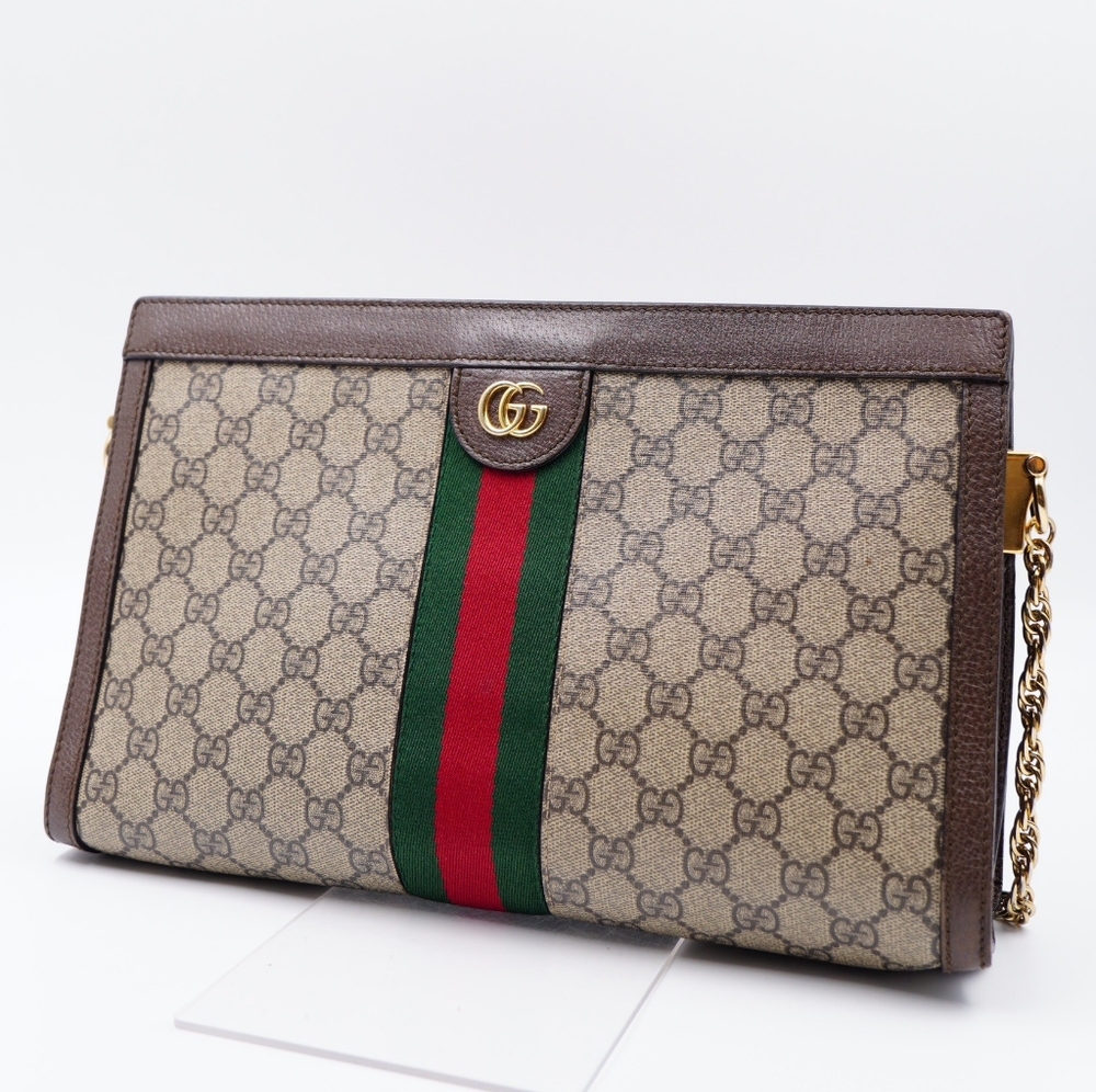 Gucci Beige Monogram Shoulder Bag with Green and Red Web Stripe - Picture 4 of 16